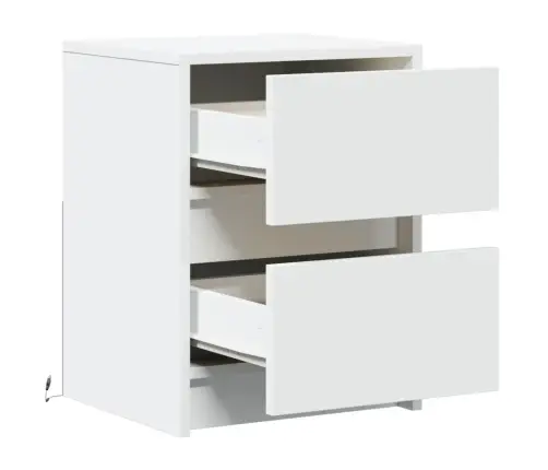 Naktsskapītis Ar Led Apgaismojumu, Balts, Inženierijas Koks Vidaxl