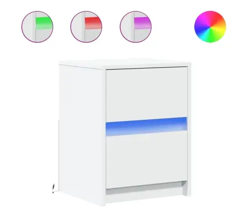 Naktinės Spintelės Su Led Lemputėmis, 2Vnt., Baltos, Mediena