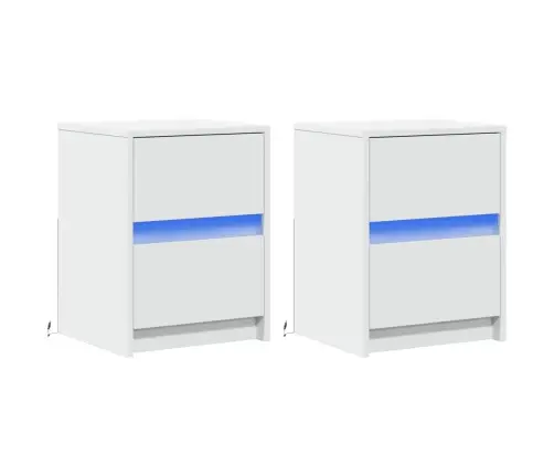 Naktinės Spintelės Su Led Lemputėmis, 2Vnt., Baltos, Mediena