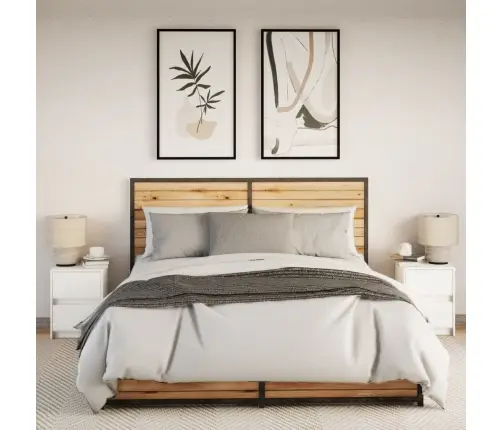 Naktinės Spintelės Su Led Lemputėmis, 2Vnt., Baltos, Mediena