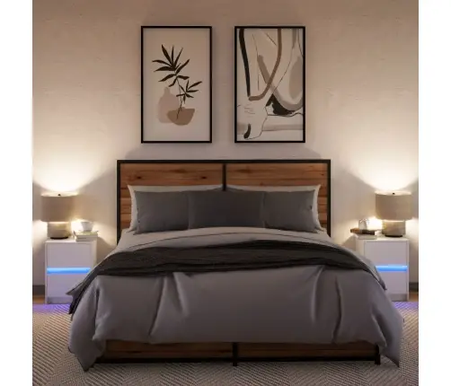 Naktinės Spintelės Su Led Lemputėmis, 2Vnt., Baltos, Mediena