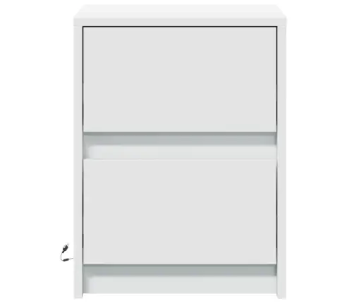 Naktinės Spintelės Su Led Lemputėmis, 2Vnt., Baltos, Mediena