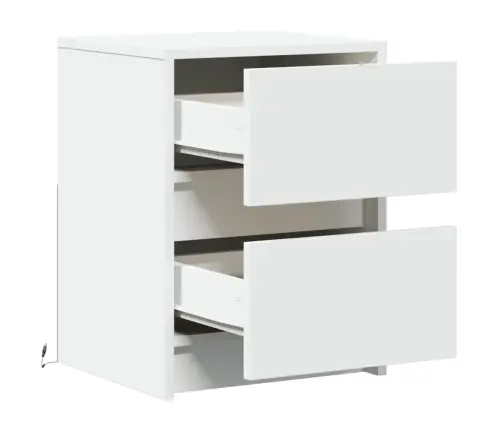 Naktinės Spintelės Su Led Lemputėmis, 2Vnt., Baltos, Mediena