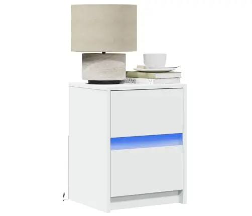 Naktinės Spintelės Su Led Lemputėmis, 2Vnt., Baltos, Mediena