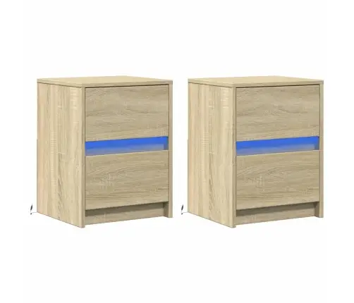 Öökapid Led-Valgustusega 2 Tk, Sonoma Tamm, Tehispuit