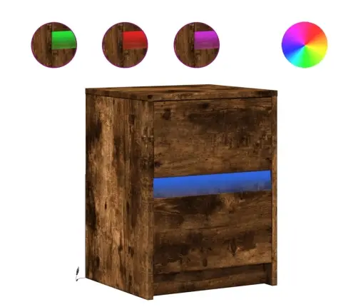 Naktinės Spintelės Su Led Lemputėmis, 2Vnt., Dūminės, Mediena