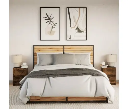 Naktinės Spintelės Su Led Lemputėmis, 2Vnt., Dūminės, Mediena