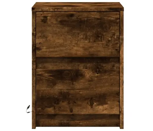 Naktinės Spintelės Su Led Lemputėmis, 2Vnt., Dūminės, Mediena