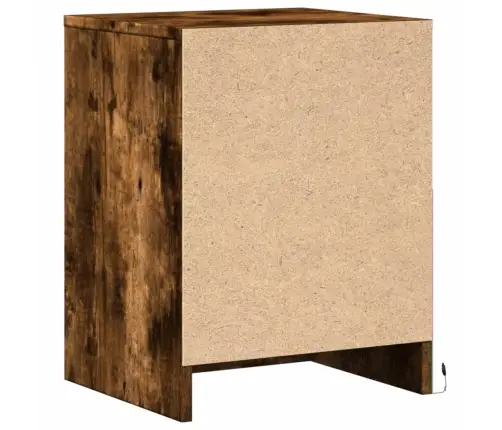 Naktinės Spintelės Su Led Lemputėmis, 2Vnt., Dūminės, Mediena