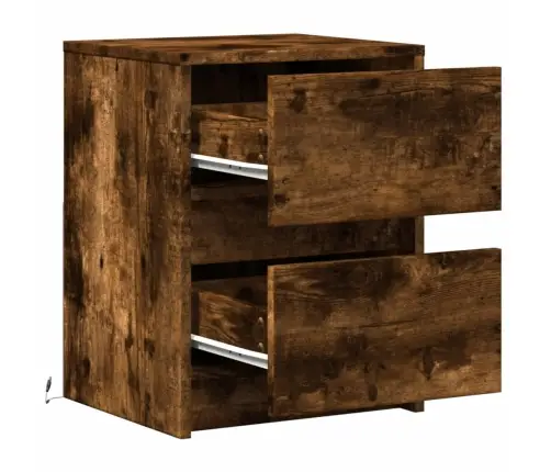 Naktinės Spintelės Su Led Lemputėmis, 2Vnt., Dūminės, Mediena