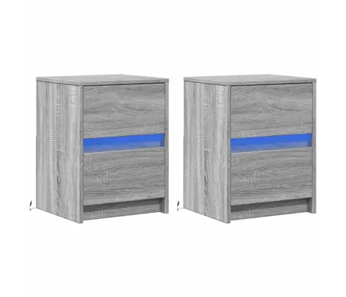 Naktinės Spintelės Su Led Lemputėmis, 2Vnt., Pilkos, Mediena