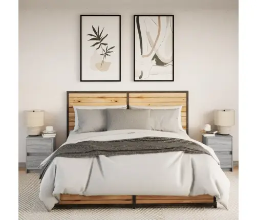 Naktinės Spintelės Su Led Lemputėmis, 2Vnt., Pilkos, Mediena