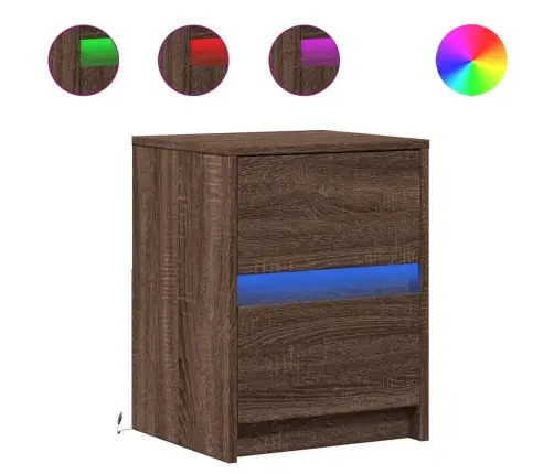 Naktinės Spintelės Su Led Lemputėmis, 2Vnt., Rudos, Mediena