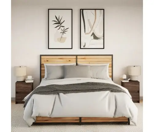 Naktinės Spintelės Su Led Lemputėmis, 2Vnt., Rudos, Mediena