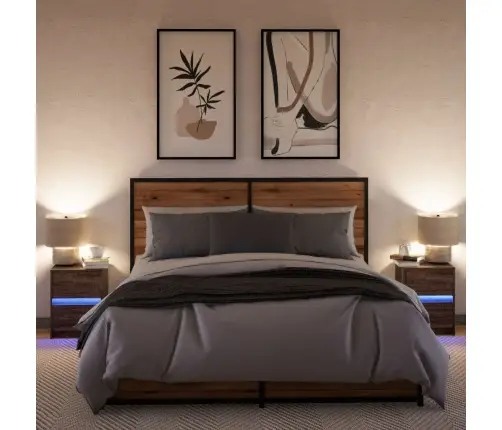 Naktinės Spintelės Su Led Lemputėmis, 2Vnt., Rudos, Mediena