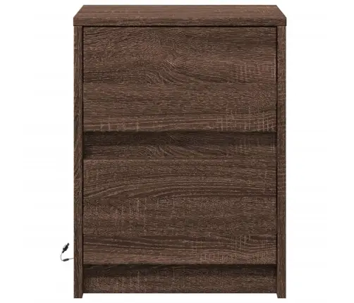 Naktinės Spintelės Su Led Lemputėmis, 2Vnt., Rudos, Mediena