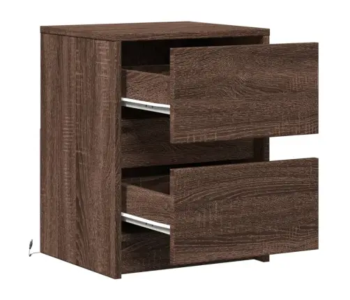 Naktinės Spintelės Su Led Lemputėmis, 2Vnt., Rudos, Mediena