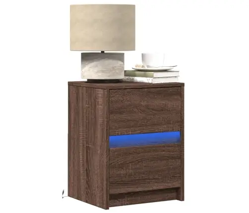 Naktinės Spintelės Su Led Lemputėmis, 2Vnt., Rudos, Mediena