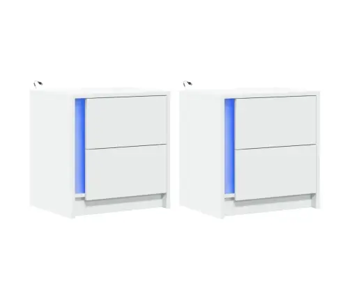 Öökapid Led-Valgustusega 2 Tk, Valge, Tehispuit