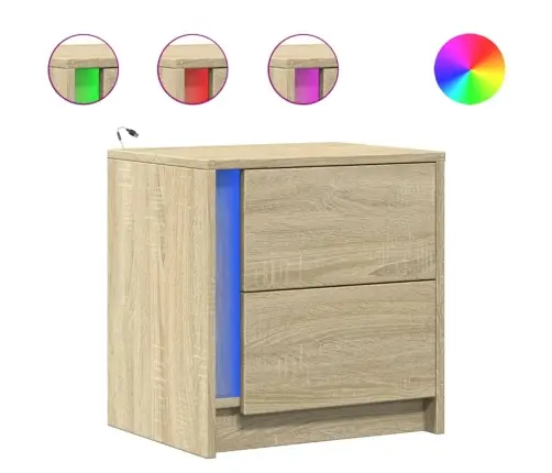 Naktsskapīši Ar Led, 2 Gab., Ozolkoka Krāsā, Inženierijas Koks Vidaxl