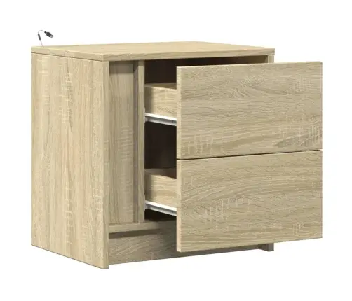 Naktsskapīši Ar Led, 2 Gab., Ozolkoka Krāsā, Inženierijas Koks Vidaxl