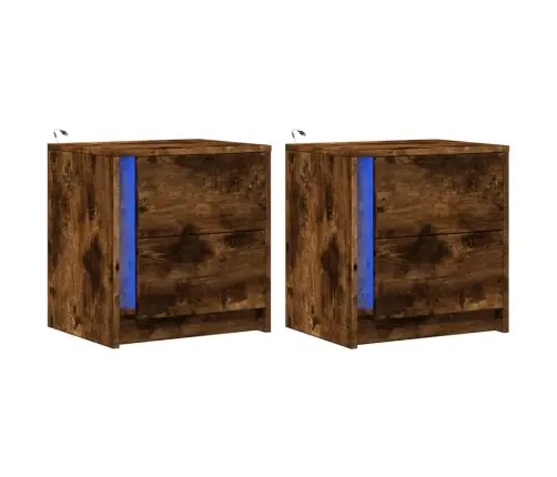 Naktsskapīši Ar Led, 2 Gab., Ozolkoka Krāsā, Inženierijas Koks Vidaxl