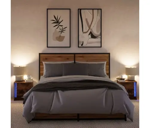 Naktsskapīši Ar Led, 2 Gab., Ozolkoka Krāsā, Inženierijas Koks Vidaxl