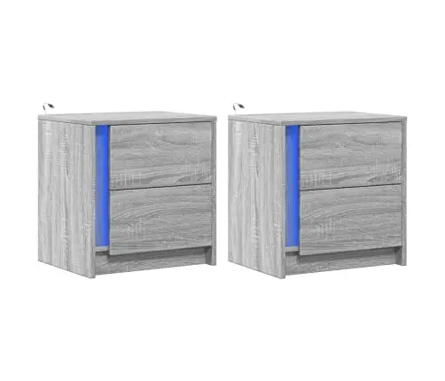 Naktsskapīši Ar Led, 2 Gab., Pelēki, Inženierijas Koks Vidaxl
