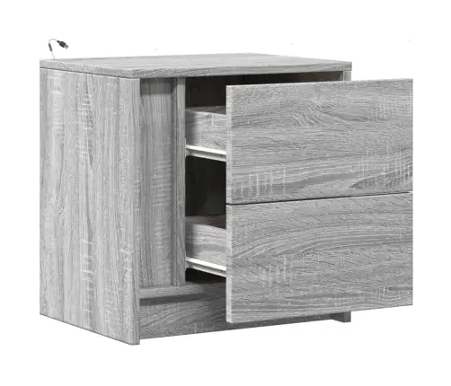 Naktsskapīši Ar Led, 2 Gab., Pelēki, Inženierijas Koks Vidaxl