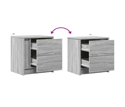 Naktsskapīši Ar Led, 2 Gab., Pelēki, Inženierijas Koks Vidaxl