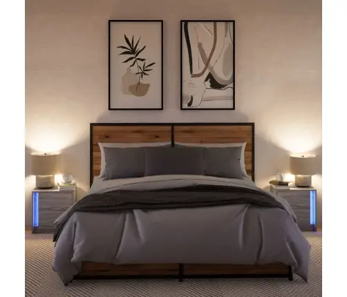 Naktsskapīši Ar Led, 2 Gab., Pelēki, Inženierijas Koks Vidaxl