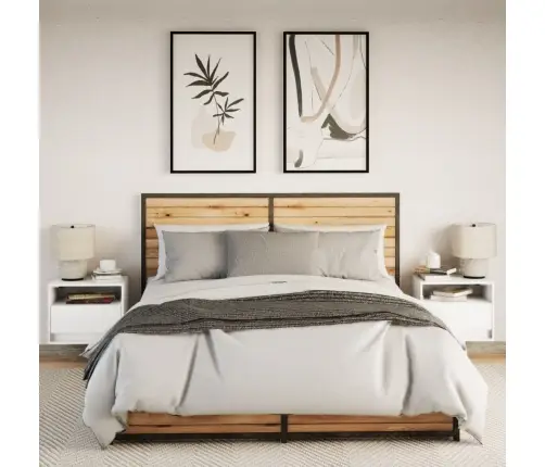 Sienas Naktsskapīši Ar Led Apgaismojumu, 2 Gab., Balti Vidaxl