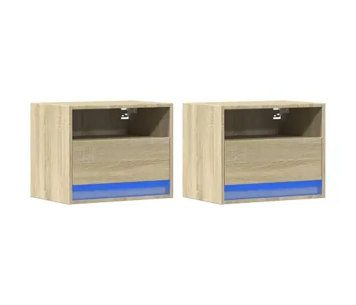 Sienas Naktsskapīši Ar Led Apgaismojumu, 2 Gab., Ozola Krāsa Vidaxl