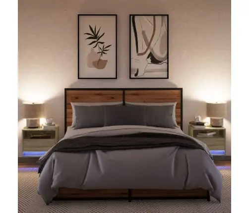 Sienas Naktsskapīši Ar Led Apgaismojumu, 2 Gab., Ozola Krāsa Vidaxl