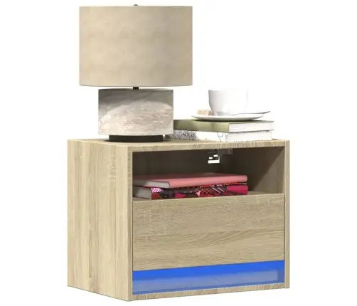 Sienas Naktsskapīši Ar Led Apgaismojumu, 2 Gab., Ozola Krāsa Vidaxl