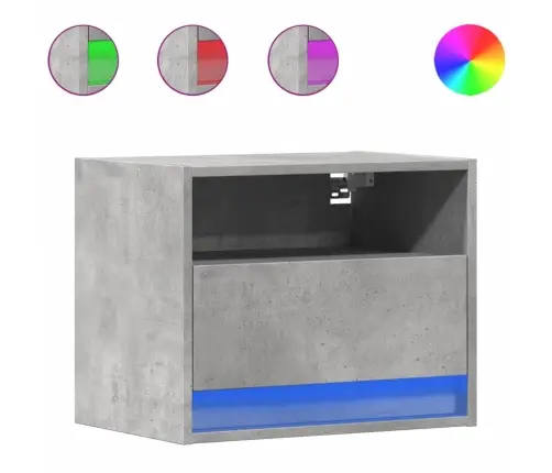 Sieninės Naktinės Spintelės Su Led, 2Vnt., Betono Pilkos