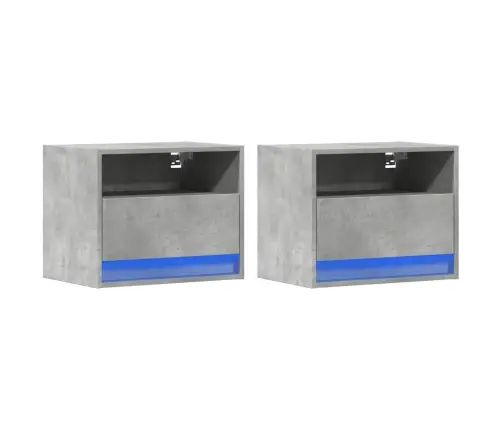Sieninės Naktinės Spintelės Su Led, 2Vnt., Betono Pilkos