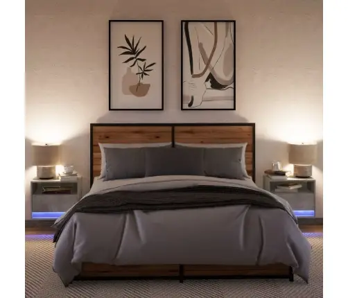 Sieninės Naktinės Spintelės Su Led, 2Vnt., Betono Pilkos