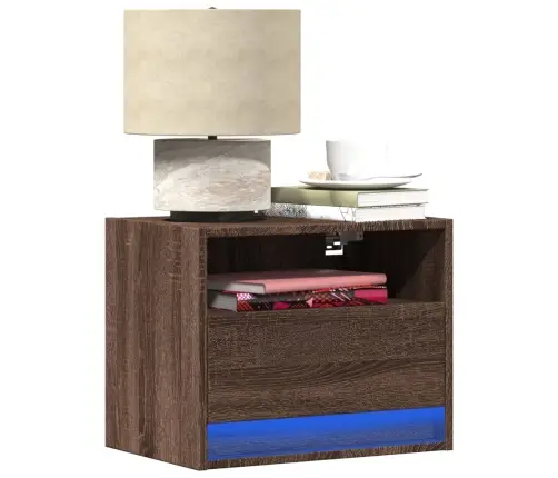 Sieninės Naktinės Spintelės Su Led, 2Vnt., Rudos Ąžuolo