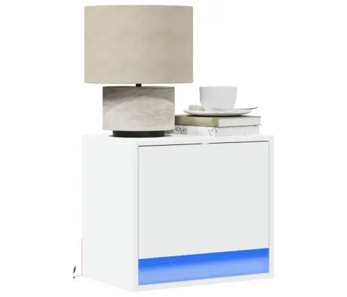 Sienas Naktsskapītis Ar Led Apgaismojumu, Balti Vidaxl