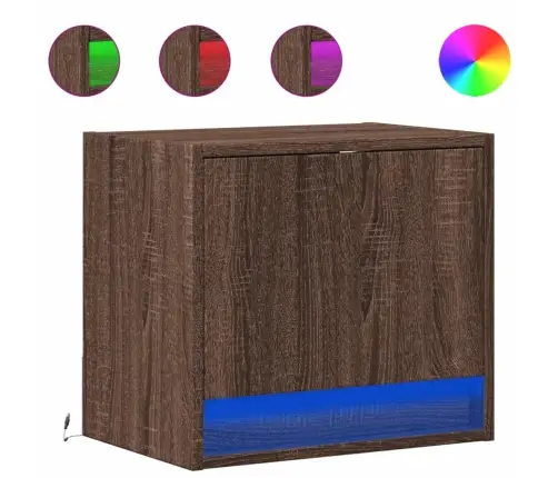 Prie Sienos Montuojama Naktinė Spintelė Su Led, Ruda Ąžuolo