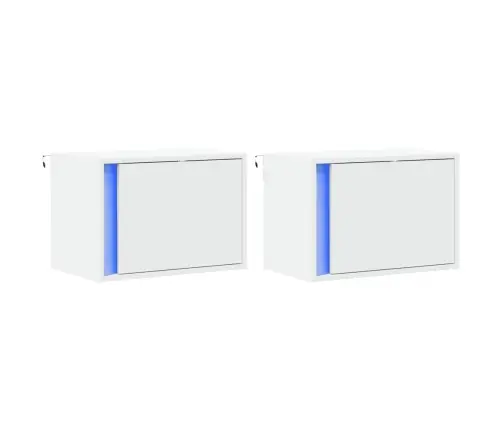 Sieninės Naktinės Spintelės Su Led, 2Vnt., Baltos