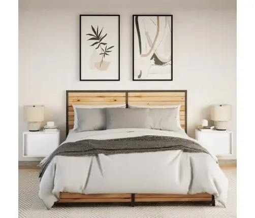 Sieninės Naktinės Spintelės Su Led, 2Vnt., Baltos