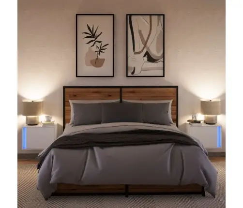 Sieninės Naktinės Spintelės Su Led, 2Vnt., Baltos