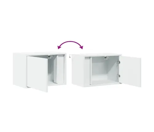 Sieninės Naktinės Spintelės Su Led, 2Vnt., Baltos