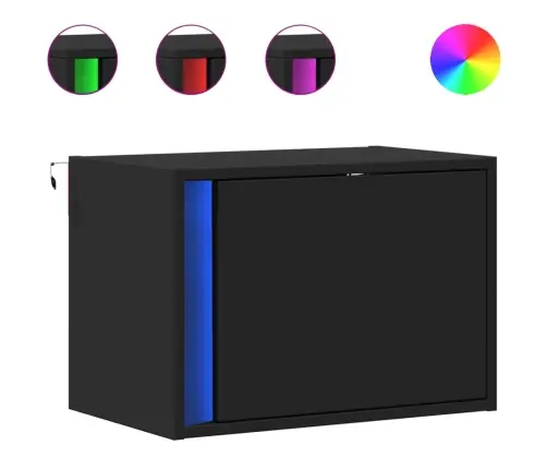 Sienas Naktsskapīši Ar Led Apgaismojumu, Melni Vidaxl