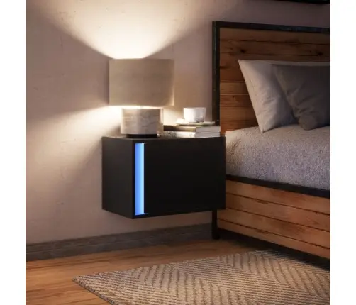 Sienas Naktsskapīši Ar Led Apgaismojumu, Melni Vidaxl