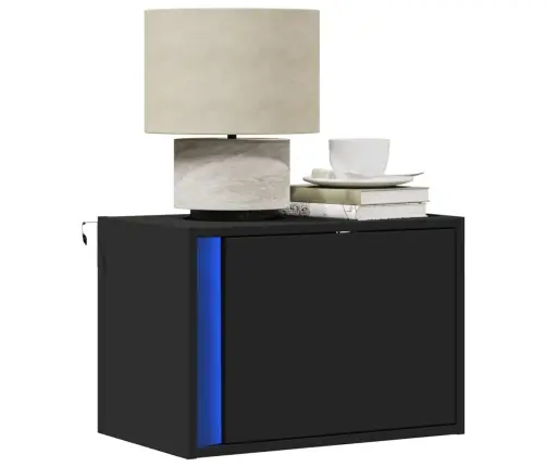 Sienas Naktsskapīši Ar Led Apgaismojumu, Melni Vidaxl