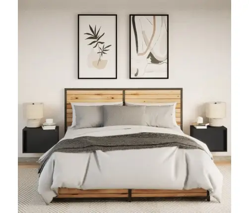 Sienas Naktsskapīši Ar Led Apgaismojumu, 2 Gab., Melni Vidaxl