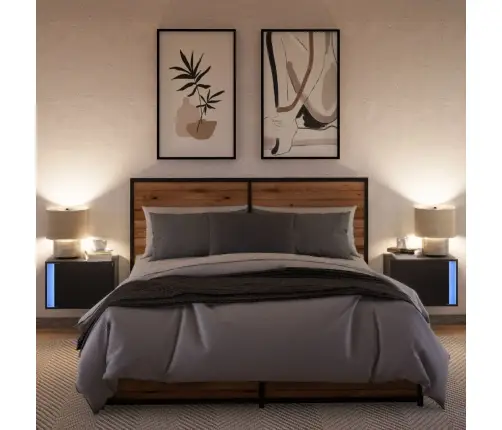 Sienas Naktsskapīši Ar Led Apgaismojumu, 2 Gab., Melni Vidaxl